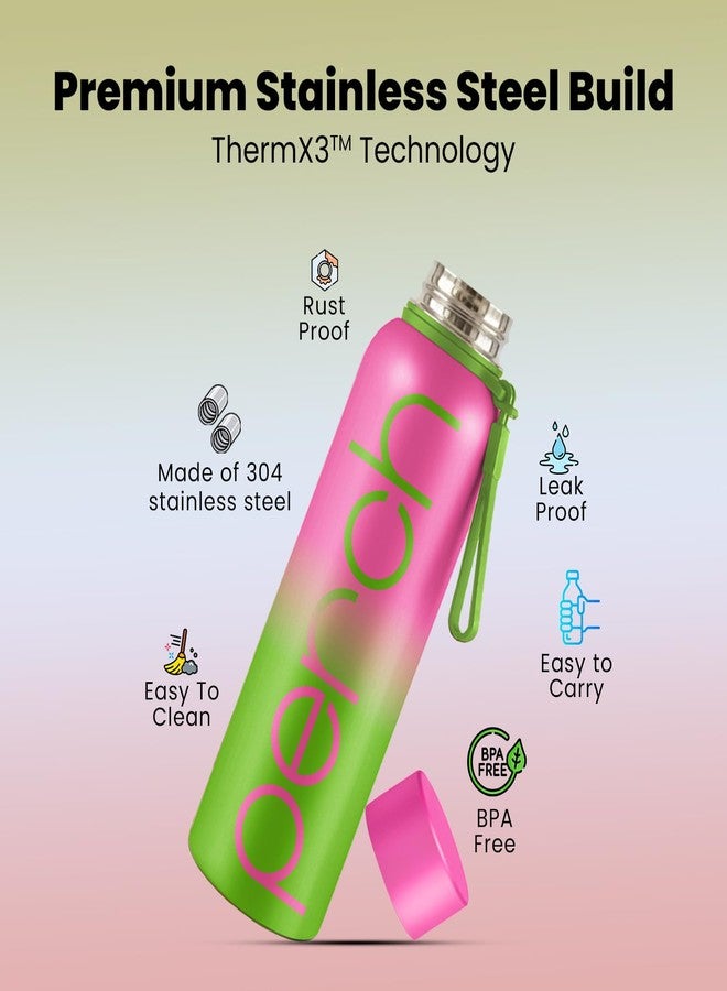 Perch Zion Hot & Cold Steel Water Bottle Set of 2 (720 ml Each), ISI Certified, Vacuum Insulated | Leak Proof, BPA-Free | for Couples, Gift for His & Her |Kids, Men & Women|Cloud Black & Green-Pink - Image 2